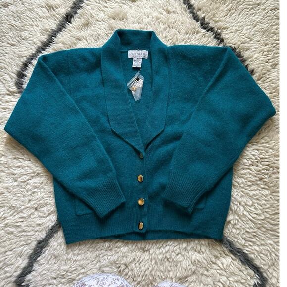 Vintage Lauren Cole Teal Wool angora Cardigan jacket knit blazer gold buttons P - Picture 12 of 15